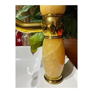 Gold Lavabo Bataryası Mermer Tasarımlı Altın Lavabo Musluğu