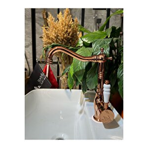 Rose Bakır Lavabo Bataryası Zen Design Kolay Abdest Yüksek Lavabo Musluğu Bronz Bakır