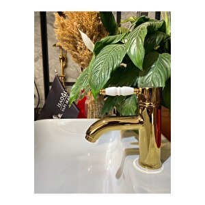 Gold Lavabo Bataryası Altın Lavabo Musluğu Porsalen Kulp Country Tasarım Gold Batarya