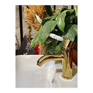 Gold Lavabo Bataryası Altın Lavabo Musluğu Porsalen Kulp Country Tasarım Gold Batarya