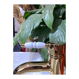 Gold Lavabo Bataryası Altın Lavabo Musluğu Porsalen Kulp Country Tasarım Gold Batarya
