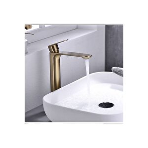 Mat Gold Çanak Lavabo Bataryası Mat Altın Banyo Musluğu Çanak Lavabo Musluğu