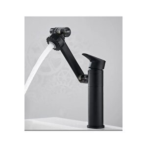 Siyah Batarya Mat Siyah Banyo Musluğu 360 Derece Hareketli Robotik Lavabo Musluğu Siyah Musluk
