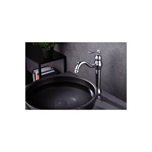 Gümüş Çanak Lavabo Bataryası Krom Lavabo Musluğu Polina Çanak Armatür Banyo Bataryası