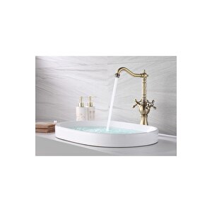 Mat Gold Çanak Lavabo Bataryası Vintage Musluk Antik Gold Lavabo Bataryası
