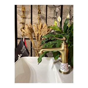 Antik Gold Vintage Banyo Lavabo Bataryası Mat Altın Lavabo Musluğu Altın Lavabo Bataryası