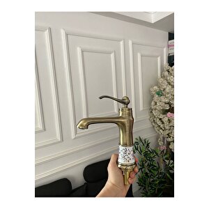 Antik Gold Vintage Banyo Lavabo Bataryası Mat Altın Lavabo Musluğu Altın Lavabo Bataryası
