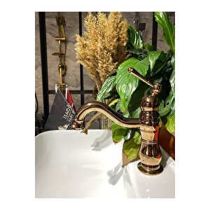 Bakır Lavabo Bataryası Bronz Lavabo Musluğu Country Design Rose Bakır Banyo Bataryası
