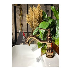 Bakır Lavabo Bataryası Bronz Lavabo Musluğu Country Design Rose Bakır Banyo Bataryası