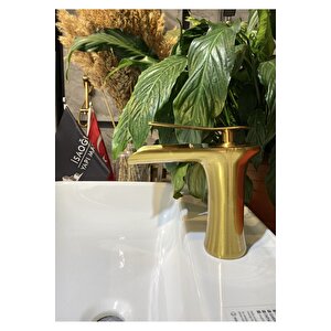 Mat Gold Lavabo Bataryası Şelale Lavabo Musluğu Mat Altın Naturel Akışlı Batarya
