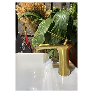 Mat Gold Lavabo Bataryası Şelale Lavabo Musluğu Mat Altın Naturel Akışlı Batarya