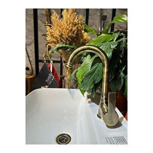 Antik Gold Lavabo Bataryası Kolay Abdest Tasarım Yüksek Lavabo Musluğu Leke Kireç Tutmayan Model