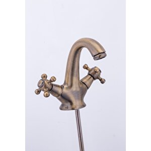 Antik Gold Lavabo Bataryası Eskitme Musluk Batarya Klasik Özel Tasarım Armatür Banyo Musluk