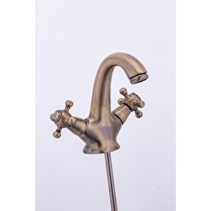 Antik Gold Lavabo Bataryası Eskitme Musluk Batarya Klasik Özel Tasarım Armatür Banyo Musluk