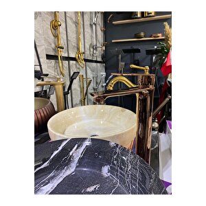 Bakır Çanak Lavabo Bataryası Bronz Lavabo Musluğu Kare Slim Tasarım Rose Bakır Batarya