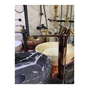 Bakır Çanak Lavabo Bataryası Bronz Lavabo Musluğu Kare Slim Tasarım Rose Bakır Batarya