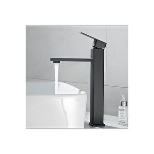 Çanak Lavabo Bataryası Siyah Lavabo Musluğu Mat Siyah Kare Çanak Bataryası