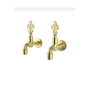 Kurna Musluğu Gold Hamam Bataryası Hortum Bağlama Aparatlı İkili Komple Set Altın