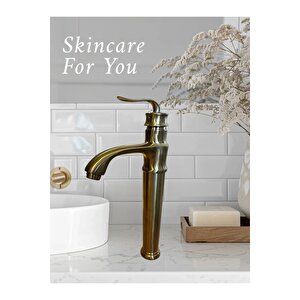 Mat Gold Çanak Lavabo Bataryası Vintage Model Yüksek Lavabo Armatürü Mat Altın