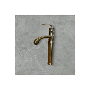 Mat Gold Çanak Lavabo Bataryası Vintage Model Yüksek Lavabo Armatürü Mat Altın