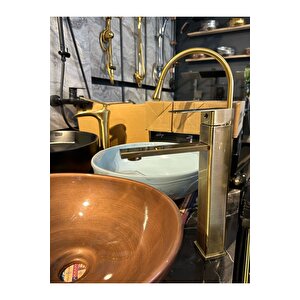 Mat Gold Çanak Lavabo Bataryası Mat Altın Lavabo Musluğu Kare Tasarım Mat Antik Gold