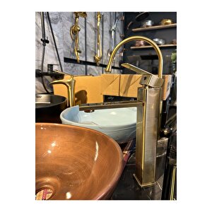 Mat Gold Çanak Lavabo Bataryası Mat Altın Lavabo Musluğu Kare Tasarım Mat Antik Gold