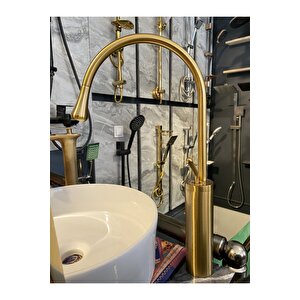 Mat Gold Çanak Lavabo Bataryası Mat Altın Musluk Çanak Lavabo Armatür Drop Design