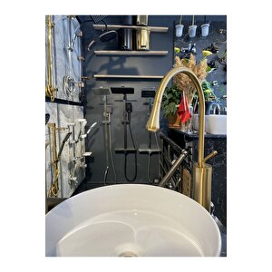 Mat Gold Çanak Lavabo Bataryası Mat Altın Musluk Çanak Lavabo Armatür Drop Design