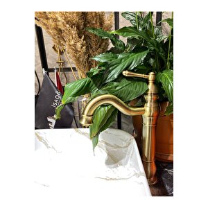 Antik Gold Çanak Lavabo Bataryası Mat Altın Çanak Bataryası Gold Lavabo Bataryası