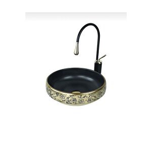 Çanak Lavabo Bataryası Gold Siyah Lavabo Musluğu Drop Design Armatür Çanak Lavabo Batarya