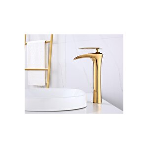 Şelale Lavabo Bataryası Gold Çanak Lavabo Bataryası Şelale Akışlı Altın Lavabo Musluk Banyo Batarya