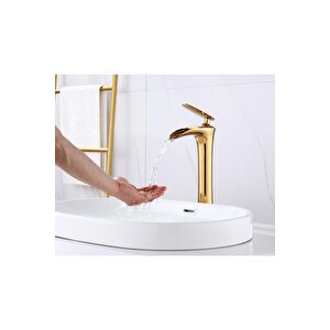 Şelale Lavabo Bataryası Gold Çanak Lavabo Bataryası Şelale Akışlı Altın Lavabo Musluk Banyo Batarya