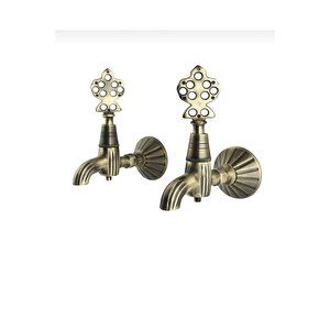 Kurna Musluğu Antik Eskitme Hamam Bataryası 2 Adet Set Antik Gold Pirinç