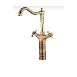 Çanak Lavabo Bataryası Mat Gold Musluk Çanak Armatür Klasik Tasarım Mat Altın Musluk