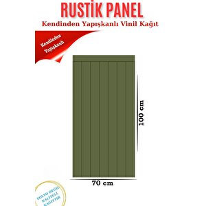 70cmx100cm 1 Adet Rustik Model Haki Yapışkanlı Vinil Duvar Kağıdı Çıta Lambiri Panel Desenli