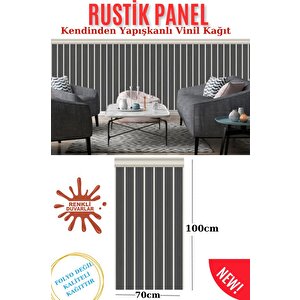 70cmx100cm 1adet Rustik Model Antrasit Yapışkanlı Vinil Duvar Kağıdı Çıta Lambiri Panel Desenli