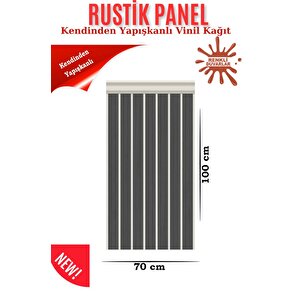 70cmx100cm 1adet Rustik Model Antrasit Yapışkanlı Vinil Duvar Kağıdı Çıta Lambiri Panel Desenli
