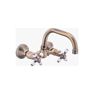 Antik Gold Duvardan Çıkışlı Batarya Vintage Model Eskitme Renk Pirinç Musluk