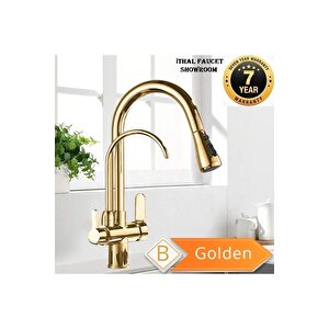 Mutfak Evye Bataryası Dual Flow Su Arıtma Çıkışlı Yeni Tasarım Gold+fiskiyeli+5 Yıl Garanti