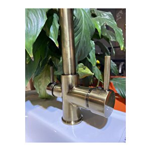 Antik Gold Arıtmalı Batarya Mat Gold Arıtıcılı Evye Musluğu Antik Eskitme Batarya