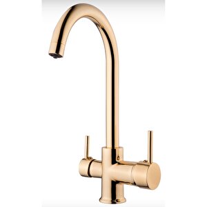 Gold Arıtmalı Mutfak Bataryası Arıtıcılı Evye Musluğu Gold Armatür
