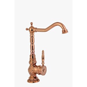 Bakır Mutfak Bataryası Bronz Evye Musluğu Vintage Armatür İşlemeli Batarya
