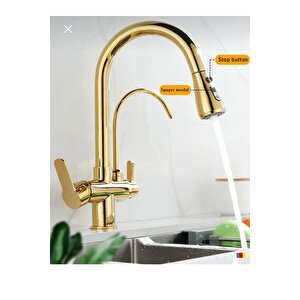 Gold Spiralli Mutfak Bataryası Spiralli Arıtıcılı Evye Armatür Tazzik Ve Spreyleme Mod