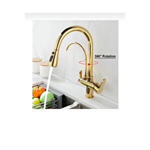 Gold Spiralli Mutfak Bataryası Spiralli Arıtıcılı Evye Armatür Tazzik Ve Spreyleme Mod
