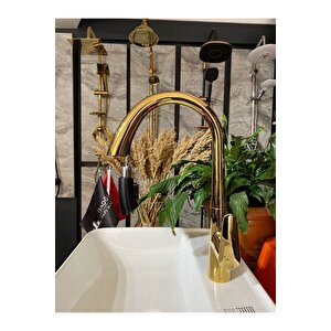 Parlak Gold Gizli Spiralli Mutfak Bataryası Altın Spiralli Evye Bataryası Oynar Başlıklı Musluk