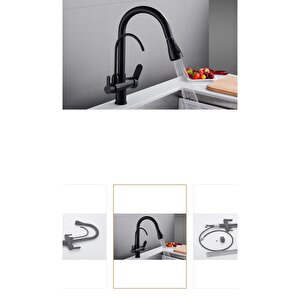 Siyah Spiralli Arıtmalı Mutfak Bataryası Mat Siyah Arıtıcılı Evye Musluğu Luxury Design