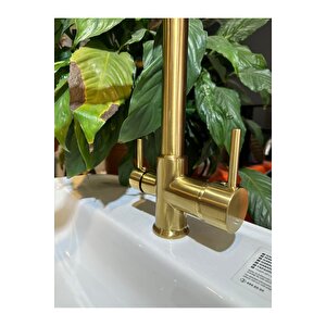 Mat Gold Arıtmalı Musluk Modern Tasarım Arıtmalı Armatür Mat Altın Batarya