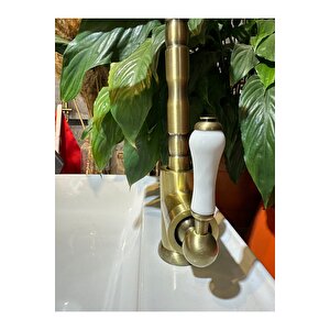 Antik Gold Mutfak Bataryası Vintage Evye Musluğu Porsalen Kulp Armatür