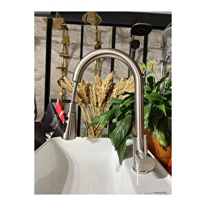 Inox Ginza Design Spiralli Mutfak Bataryası Spiralli Evye Musluğu Oynar Başlıklı Mutfak Bataryası