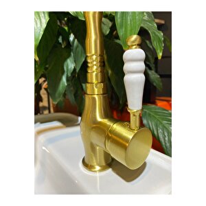 Mat Gold Mutfak Bataryası Mat Gold Evye Musluğu Özel Tasarım Vintage Armatür Mat Altın